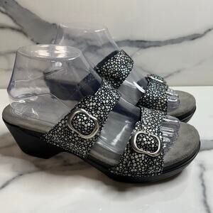 Dansko Women's Leather Sophie Black Shagreen Sandals Sz 39 Sz 8.5 Comfort Slides